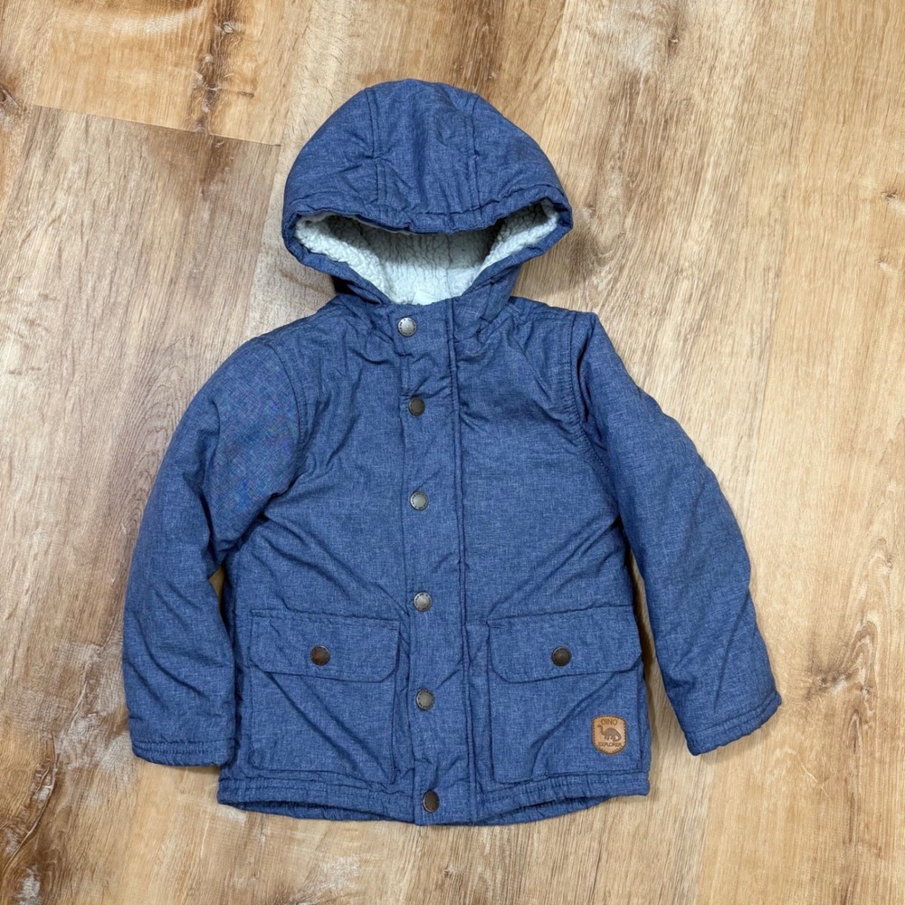 Little Me Kids Boys Blue‎ Puffer Sherpa Lined Hooded Winter Jacket Size 3T